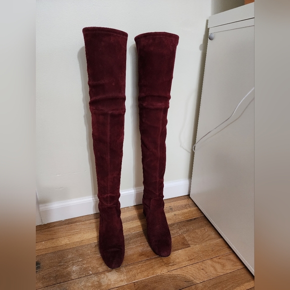 Stuart Weitzman Maroon Suede Thigh-high Boots - Picture 1 of 8